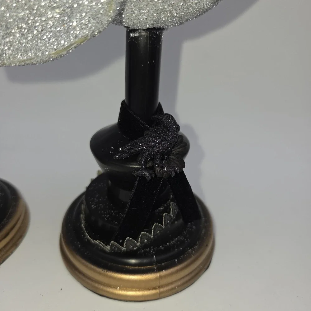 Vintage Lots of 3 Glittered Skull Head Blow Mold w/ Stand Prop Halloween Decor